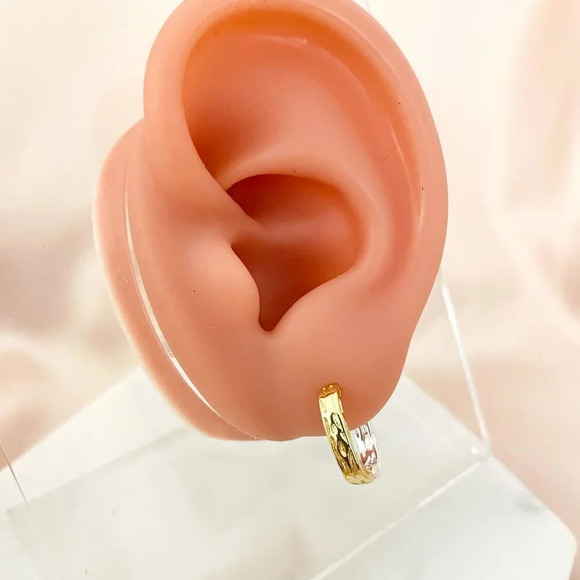 925 Sterling Silver Two Tone Earrings Gold & Silver Hoops Geometric Earrings - Picture 6 of 6